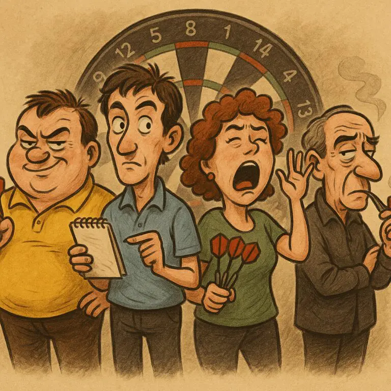 Satiriske portrætter af dartmiljøets klassikere